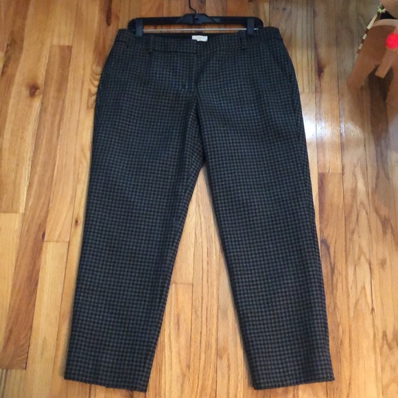 J Crew Black & Grey Wool Blend Checker Print Cropped Ankle Pants Sz 10
